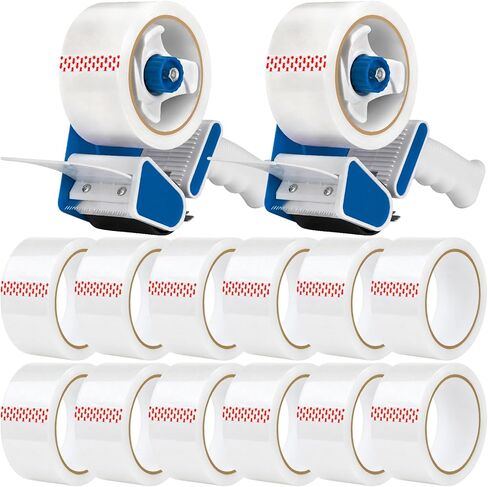 2 Pack Heavy Duty Packing Tape Dispenser Gun with 12 Pack Clear Packaging Tapes, 2 Inch Packaging Tape with Dispenser for Carton Sealing, Moving Boxes, Shipping (Red) in Saudi Arabia