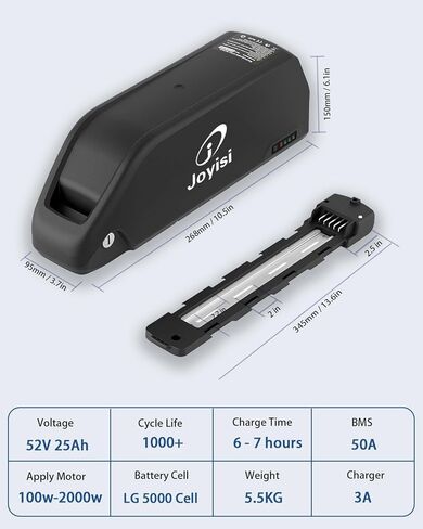 Joyisi 52V Ebike Battery 25AH Lithium ion Bike Battery BMS Protection Board for 100W-2000W Electric Bike Kits in Kuwait