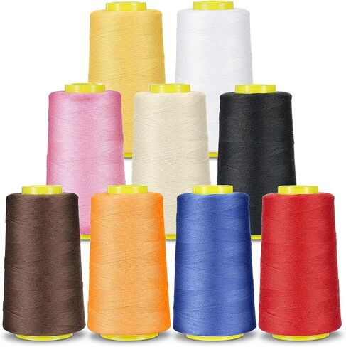 9 Pack Serger Thread Cones, 3000 Yards Each Spool, All Purpose Polyester Thread Assorted Colors, Overlock Sewing Threads Spools, for Serger Overlock Quilting Piecing Sewing Machine in Kuwait