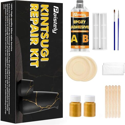 Kintsugi Repair Kit, Food-Safe Kintsugi Kit for Repairing Broken Ceramics Pottery, Porcelain, Bowls, Glass, Gold Glue, Perfect for Beginners Restoring Meaningful Gift (Golden) in Saudi Arabia
