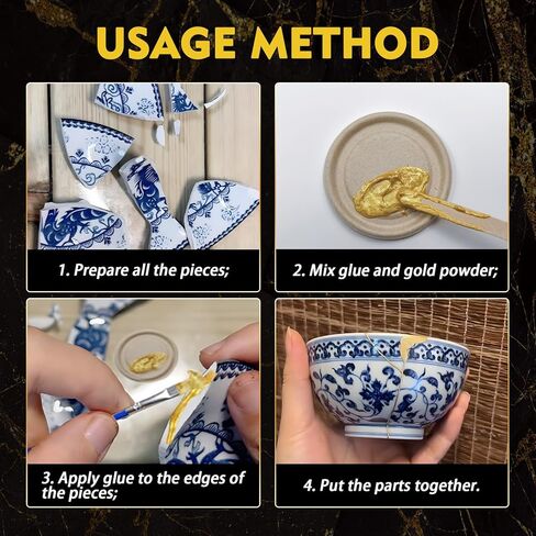 Kintsugi Repair Kit, Food-Safe Kintsugi Kit for Repairing Broken Ceramics Pottery, Porcelain, Bowls, Glass, Gold Glue, Perfect for Beginners Restoring Meaningful Gift (Golden) in Saudi Arabia