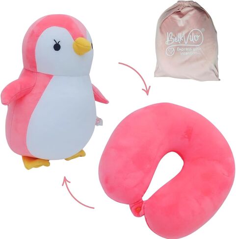 Kids Travel Pillow, 2-in-1 Plush Penguin Neck Pillow & Stuffed Animal, Soft and Comfortable for Car & Airplane Travel, Medium 12" in Kuwait
