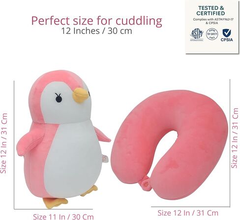 Kids Travel Pillow, 2-in-1 Plush Penguin Neck Pillow & Stuffed Animal, Soft and Comfortable for Car & Airplane Travel, Medium 12" in Kuwait