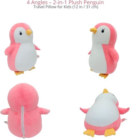 Kids Travel Pillow, 2-in-1 Plush Penguin Neck Pillow & Stuffed Animal, Soft and Comfortable for Car & Airplane Travel, Medium 12" in Kuwait