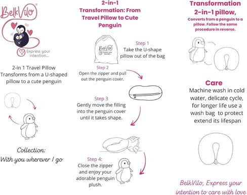 Kids Travel Pillow, 2-in-1 Plush Penguin Neck Pillow & Stuffed Animal, Soft and Comfortable for Car & Airplane Travel, Medium 12" in Kuwait