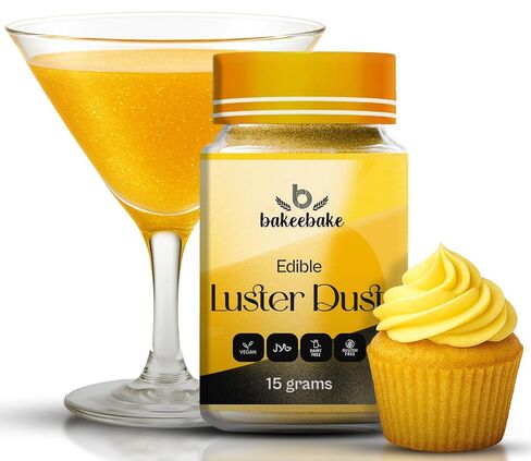 غبار Bakeebake Gold Luster صالح للأكل 15 جم - بريق صالح للأكل للمشروبات والحلويات - غبار ذهبي صالح للأكل خالٍ من الغلوتين لتزيين الكيك - بريق مشروب نباتي لا طعم له للكوكتيلات والحفلات (ذهبي) in Kuwait