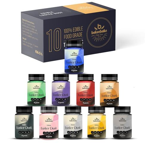 غبار Bakeebake Gold Luster صالح للأكل 15 جم - بريق صالح للأكل للمشروبات والحلويات - غبار ذهبي صالح للأكل خالٍ من الغلوتين لتزيين الكيك - بريق مشروب نباتي لا طعم له للكوكتيلات والحفلات (ذهبي) in Kuwait