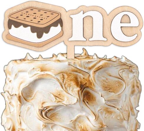 Wooden Cake Topper -'One' Birthday Cake Topper, Laser Cut Wood, First Birthday Party Decor (S'mores-themed cake topper) in Saudi Arabia