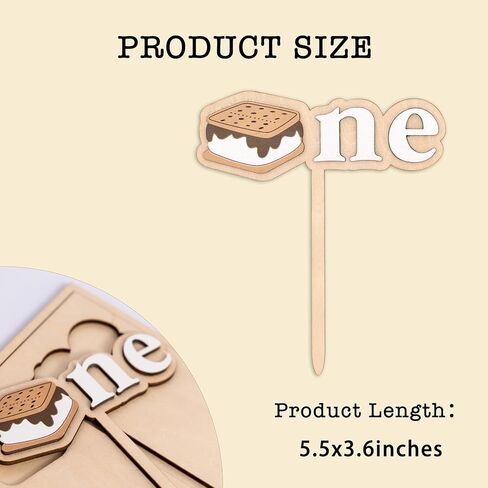 Wooden Cake Topper -'One' Birthday Cake Topper, Laser Cut Wood, First Birthday Party Decor (S'mores-themed cake topper) in Saudi Arabia