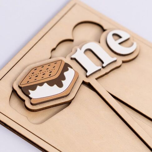 Wooden Cake Topper -'One' Birthday Cake Topper, Laser Cut Wood, First Birthday Party Decor (S'mores-themed cake topper) in Saudi Arabia