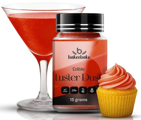 غبار Bakeebake Gold Luster صالح للأكل 15 جم - بريق صالح للأكل للمشروبات والحلويات - غبار ذهبي صالح للأكل خالٍ من الغلوتين لتزيين الكيك - بريق مشروب نباتي لا طعم له للكوكتيلات والحفلات (ذهبي) in Kuwait