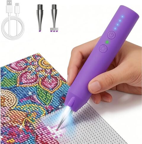 Wireless Vacuum Diamond Art Pen with Light, Long-Lasting Rechargeable Diamond Painting Pen With Extra Tips for Painting Accessories, Low Noise for DIY Craft Lover in Saudi Arabia