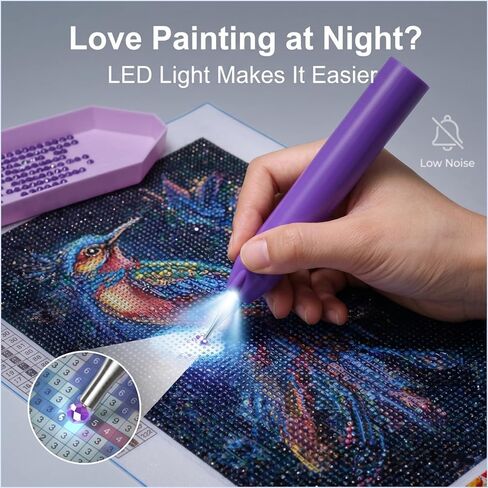 Wireless Vacuum Diamond Art Pen with Light, Long-Lasting Rechargeable Diamond Painting Pen With Extra Tips for Painting Accessories, Low Noise for DIY Craft Lover in Saudi Arabia