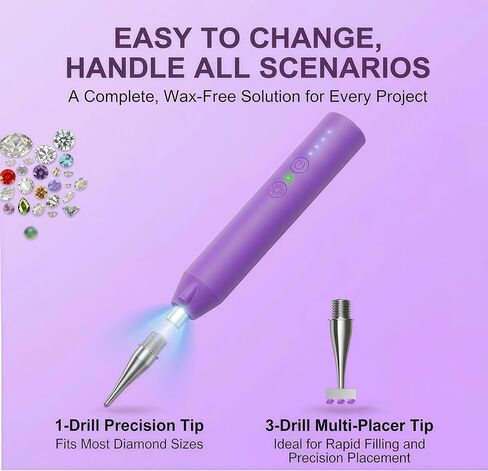 Wireless Vacuum Diamond Art Pen with Light, Long-Lasting Rechargeable Diamond Painting Pen With Extra Tips for Painting Accessories, Low Noise for DIY Craft Lover in Saudi Arabia