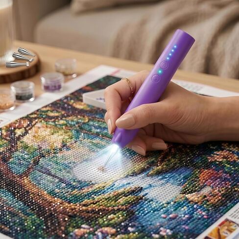 Wireless Vacuum Diamond Art Pen with Light, Long-Lasting Rechargeable Diamond Painting Pen With Extra Tips for Painting Accessories, Low Noise for DIY Craft Lover in Saudi Arabia