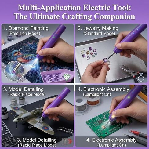 Wireless Vacuum Diamond Art Pen with Light, Long-Lasting Rechargeable Diamond Painting Pen With Extra Tips for Painting Accessories, Low Noise for DIY Craft Lover in Saudi Arabia
