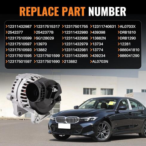 120 Amp Alternator AL0703N Compatible with BMW E46 E36 Series 320 325 330 525 530 X5 Z3 1997-2006, L6 2.2L 2.5L 2.8L 3.0L, 120A 12V Replace 12-31-1-432-980, 12-31-7-501-597, 400-24096 in Saudi Arabia