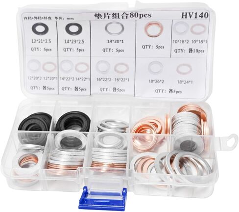 100 PCS Car Oil Drain Plug Crush Washer Assortment, 10mm 12mm 14mm 16mm 18mm Oil Plug Sealing Gasket Kit, Universal Drain Plugs Seal Replacement Set for Most Vehicles in Kuwait