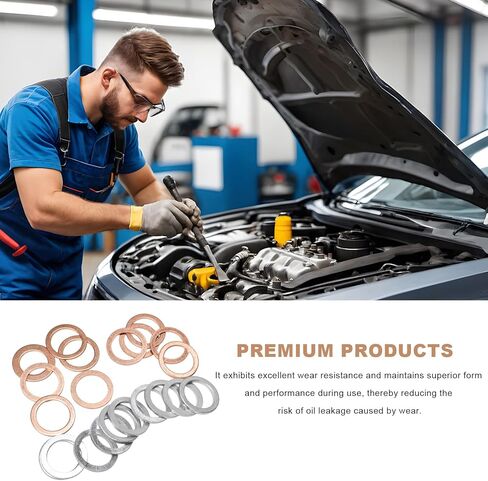100 PCS Car Oil Drain Plug Crush Washer Assortment, 10mm 12mm 14mm 16mm 18mm Oil Plug Sealing Gasket Kit, Universal Drain Plugs Seal Replacement Set for Most Vehicles in Kuwait