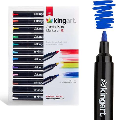 أقلام طلاء أكريليك KINGART Pro، رأس رصاصة 2 مم، 12 لون باستيل، حبر مائي، للزجاج والخشب والنسيج والسيراميك والحجر والمعادن والورق in Kuwait