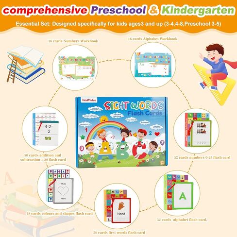 Alphabet ABC,Addition and Subtraction,Number,First Words,Shapes,Color Flash Cards 7 Set,568 Words Double-Sided Kindergarten Preschool Educational Pre k Flash Cards,Toddler FlashCards for Kids Ages 3+ in Kuwait