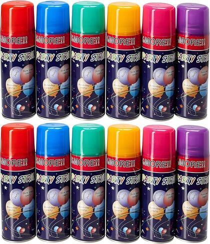 12 Pack Party String Spray (3 oz Each) – Streamer Spray in a Can, Full Color Set with 2 of Each Color, Party Supplies for Kids’ Parties, Birthdays, and Celebrations in Saudi Arabia