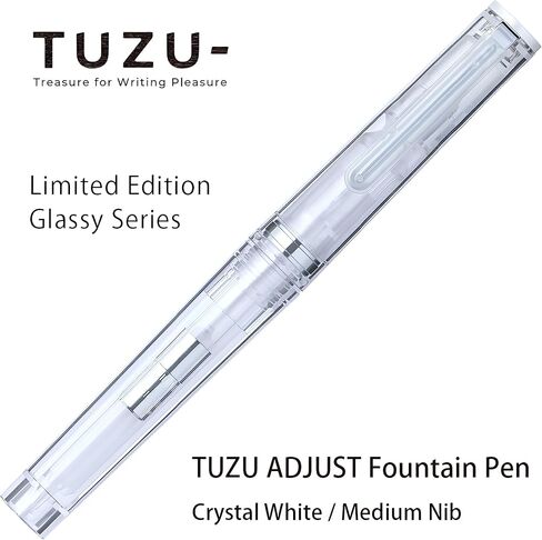 Sailor TUZU ADJUST Fountain Pen, Medium Nib (M), Rotating Nib Feature and Natural Fit Grip, Includes 2 Ink Cartridges (Black) and Converter, Limited Edition Glassy Crystal White, 12-0561-401 in Kuwait