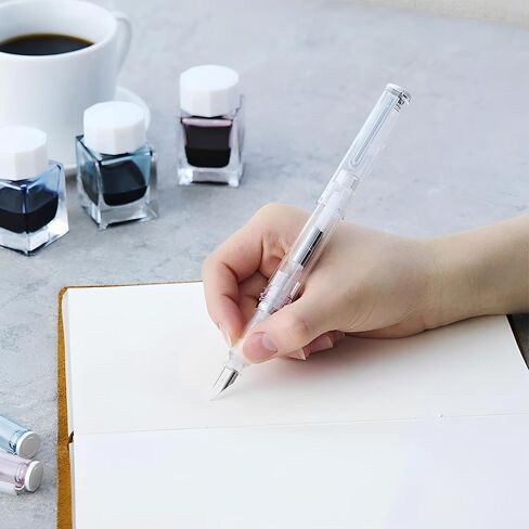 Sailor TUZU ADJUST Fountain Pen, Medium Nib (M), Rotating Nib Feature and Natural Fit Grip, Includes 2 Ink Cartridges (Black) and Converter, Limited Edition Glassy Crystal White, 12-0561-401 in Kuwait