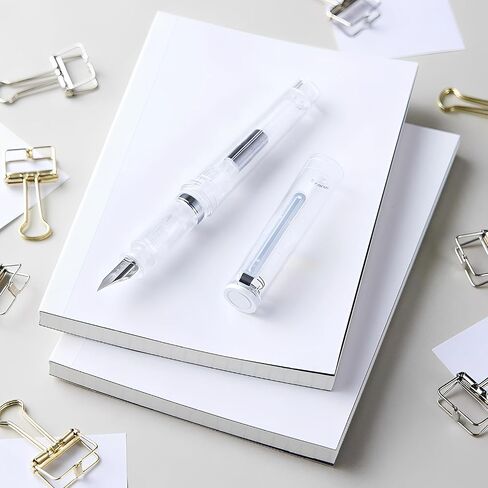 Sailor TUZU ADJUST Fountain Pen, Medium Nib (M), Rotating Nib Feature and Natural Fit Grip, Includes 2 Ink Cartridges (Black) and Converter, Limited Edition Glassy Crystal White, 12-0561-401 in Kuwait