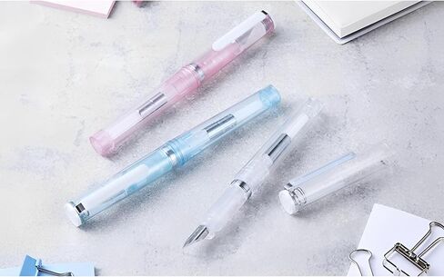 Sailor TUZU ADJUST Fountain Pen, Medium Nib (M), Rotating Nib Feature and Natural Fit Grip, Includes 2 Ink Cartridges (Black) and Converter, Limited Edition Glassy Crystal White, 12-0561-401 in Kuwait