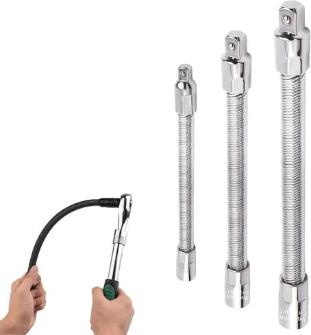 3-Piece Flexible Socket Extension Set – 1/4", 3/8", 1/2" Shaft Drive 10" 8" 6", 45° Bend – Flexible Drill Extension for Tight Spaces (Black, 1/2" 1/4" 3/8") in Saudi Arabia