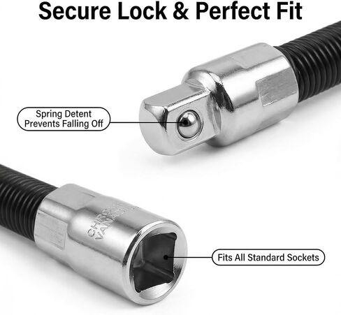 3-Piece Flexible Socket Extension Set – 1/4", 3/8", 1/2" Shaft Drive 10" 8" 6", 45° Bend – Flexible Drill Extension for Tight Spaces (Black, 1/2" 1/4" 3/8") in Saudi Arabia