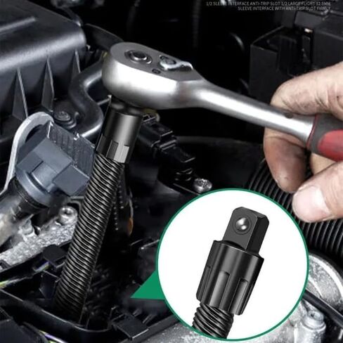 3-Piece Flexible Socket Extension Set – 1/4", 3/8", 1/2" Shaft Drive 10" 8" 6", 45° Bend – Flexible Drill Extension for Tight Spaces (Black, 1/2" 1/4" 3/8") in Saudi Arabia