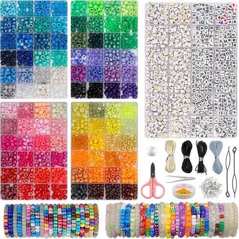 5000+ Pcs Pony Beads and Letter Beads Kit, 6-Box Organizer Set with Magic UV Color Changing Beads (6x9mm, 3.5mm Hole), Includes Alphabet Beads, Hair Braiders,Tools for Crafts (Set of six boxes A) in Kuwait