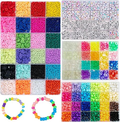 5000+ Pcs Pony Beads and Letter Beads Kit, 6-Box Organizer Set with Magic UV Color Changing Beads (6x9mm, 3.5mm Hole), Includes Alphabet Beads, Hair Braiders,Tools for Crafts (Set of six boxes A) in Kuwait