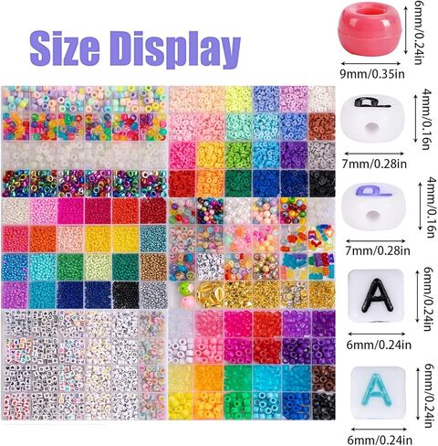 5000+ Pcs Pony Beads and Letter Beads Kit, 6-Box Organizer Set with Magic UV Color Changing Beads (6x9mm, 3.5mm Hole), Includes Alphabet Beads, Hair Braiders,Tools for Crafts (Set of six boxes A) in Kuwait