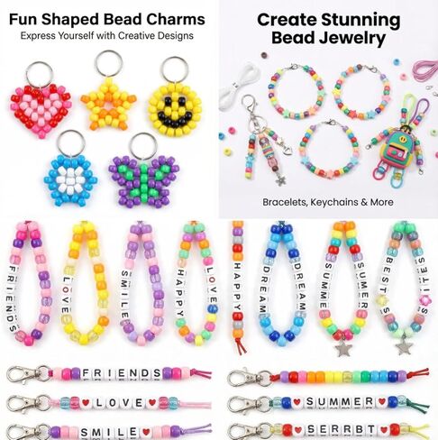 5000+ Pcs Pony Beads and Letter Beads Kit, 6-Box Organizer Set with Magic UV Color Changing Beads (6x9mm, 3.5mm Hole), Includes Alphabet Beads, Hair Braiders,Tools for Crafts (Set of six boxes A) in Kuwait
