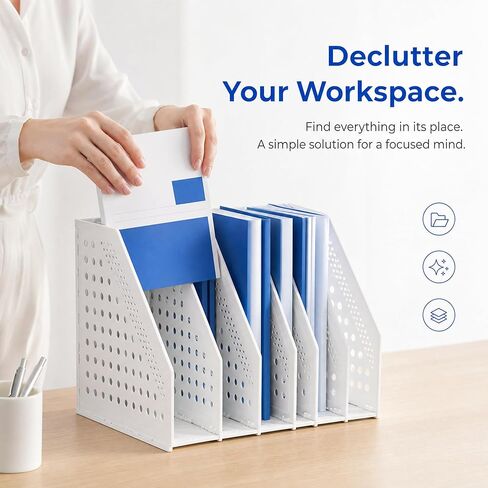 Bookshelf Desktop Storage Rack, Stationery Office Desktop File Organizer, Retractable File Holder(White) in Kuwait