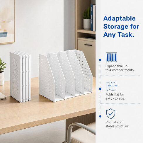 Bookshelf Desktop Storage Rack, Stationery Office Desktop File Organizer, Retractable File Holder(White) in Kuwait