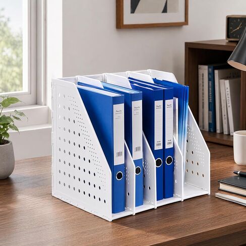 Bookshelf Desktop Storage Rack, Stationery Office Desktop File Organizer, Retractable File Holder(White) in Kuwait