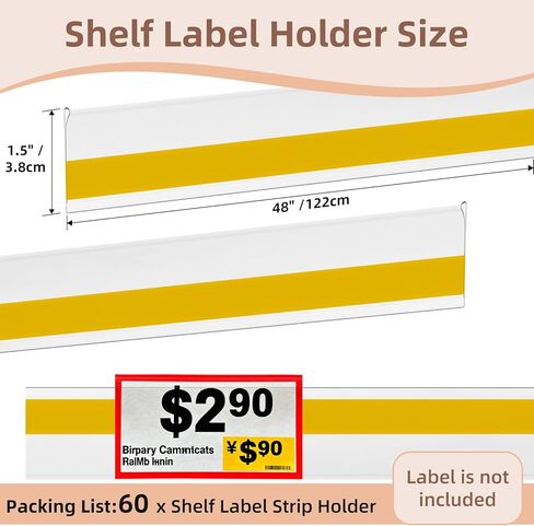 60 Pcs Shelf Label Strips, 1.5" H x 48" L Shelf Label Holders, Self Adhesive Clear PVC Ticket Channel, Price Tag Holder for Metal Wood Plastic Rack in Kuwait