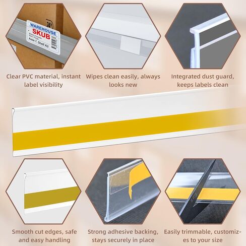 60 Pcs Shelf Label Strips, 1.5" H x 48" L Shelf Label Holders, Self Adhesive Clear PVC Ticket Channel, Price Tag Holder for Metal Wood Plastic Rack in Kuwait