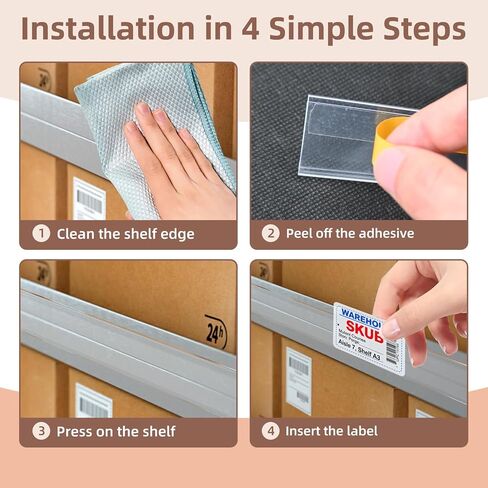 60 Pcs Shelf Label Strips, 1.5" H x 48" L Shelf Label Holders, Self Adhesive Clear PVC Ticket Channel, Price Tag Holder for Metal Wood Plastic Rack in Kuwait
