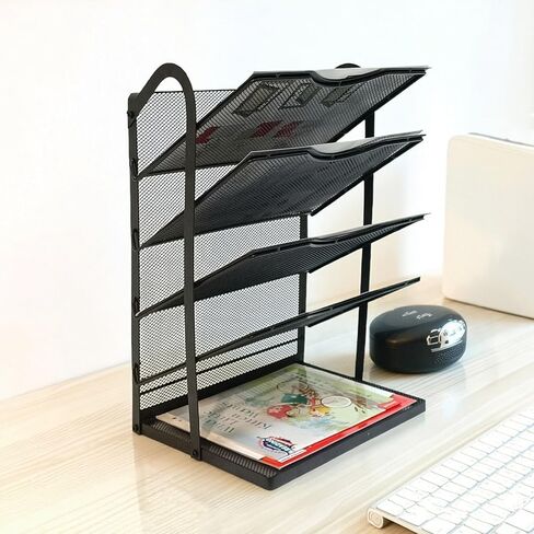 5 Tier Metal Desk File Organizer -File Folder Racks & Holders，Filing for Office Document Storage,Black in Saudi Arabia