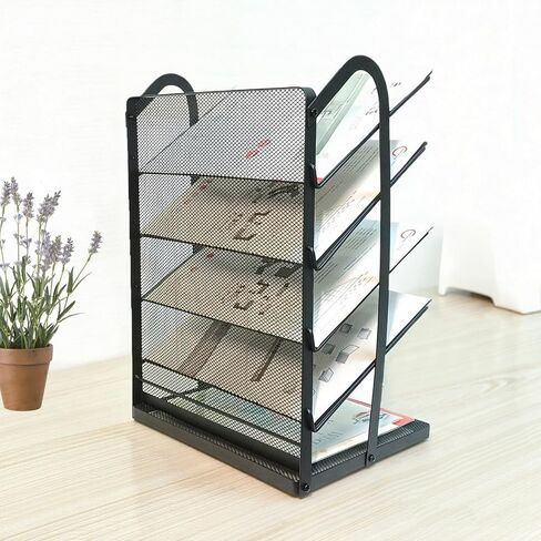 5 Tier Metal Desk File Organizer -File Folder Racks & Holders，Filing for Office Document Storage,Black in Saudi Arabia