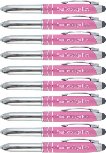 Personalized Pens with Your Custom Text or Logo- Bulk 50 Pack- for Marketing, Parties, and Events, 3 in 1 LED Flashlight + Ballpoint Pen + Stylus for Touchscreen Devices, Black in Saudi Arabia