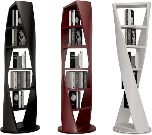 Bookshelf Lacquered Bookcase, Solid Wood Rotating, Circular Shelving, Modern Simple Special-Shaped Decorative Display Stand for Living Room Home Office(White,L) in Saudi Arabia