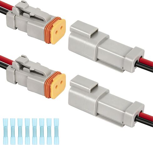 Deutsch DT 2 Pin Wiring Harness Connector 2 Kits, Deutsch Male Female 2 Wire Way Waterproof Automotive Electrical Connector 16 AWG with Heat Shrink Tubing for Car Truck Boat, grey in Saudi Arabia
