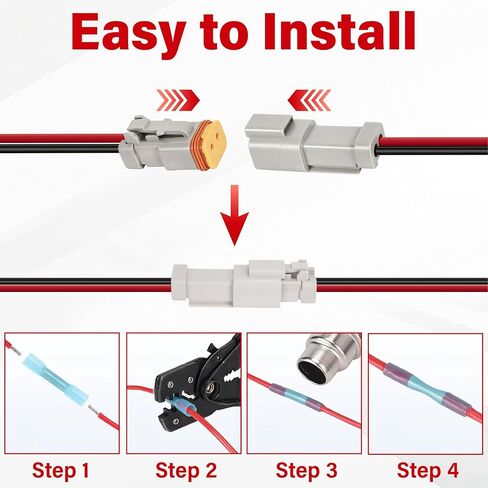 Deutsch DT 2 Pin Wiring Harness Connector 2 Kits, Deutsch Male Female 2 Wire Way Waterproof Automotive Electrical Connector 16 AWG with Heat Shrink Tubing for Car Truck Boat, grey in Saudi Arabia
