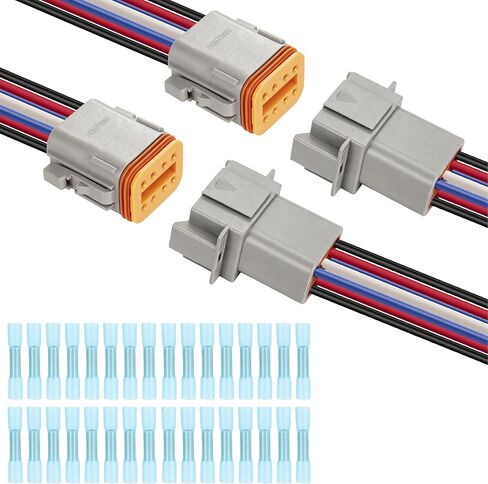Deutsch DT 2 Pin Wiring Harness Connector 2 Kits, Deutsch Male Female 2 Wire Way Waterproof Automotive Electrical Connector 16 AWG with Heat Shrink Tubing for Car Truck Boat, grey in Saudi Arabia